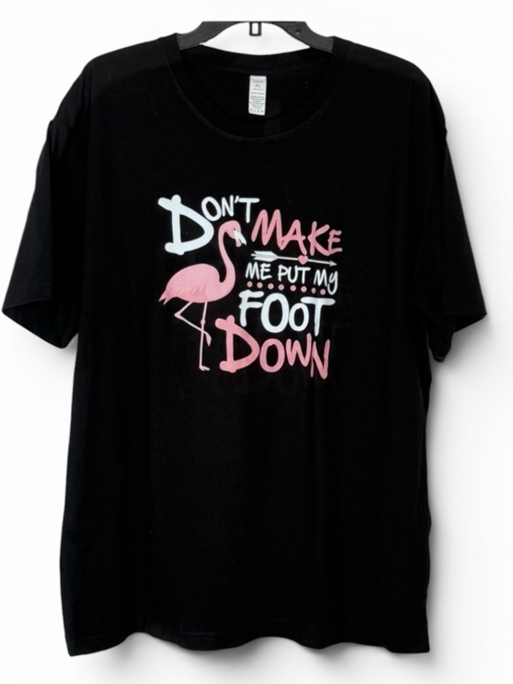 Black Graphic T-Shirt With Pink Flamingos, NWOT, Short Sleeves. Size XL